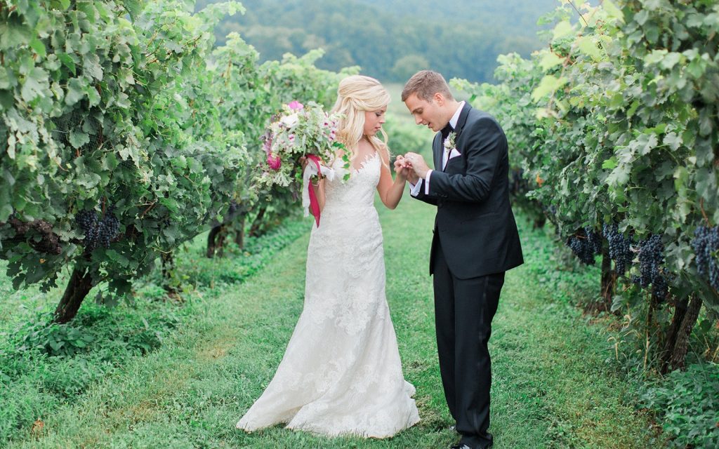 Wedding Couple in Vineyard for outdoor wedding photos
