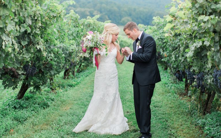 Wedding Couple in Vineyard for outdoor wedding photos