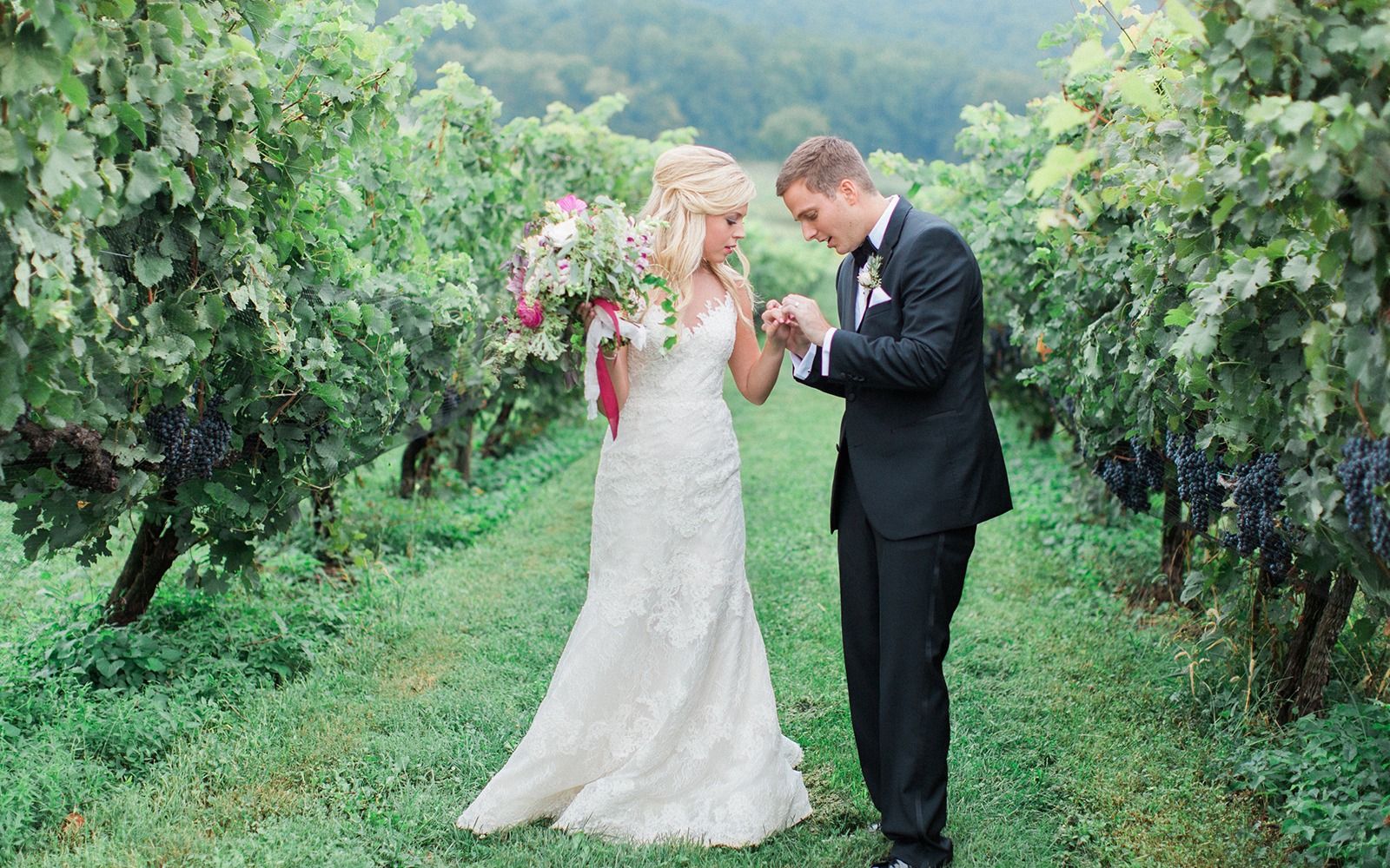 Wedding Couple in Vineyard for outdoor wedding photos
