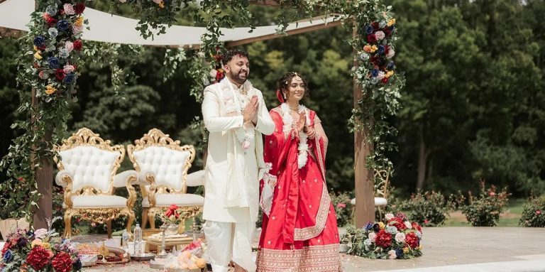 Indian couple outdoor wedding ceremony