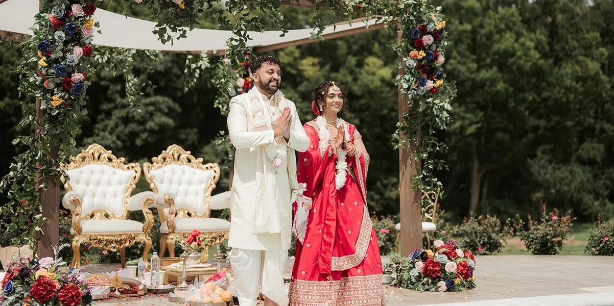 Indian couple outdoor wedding ceremony