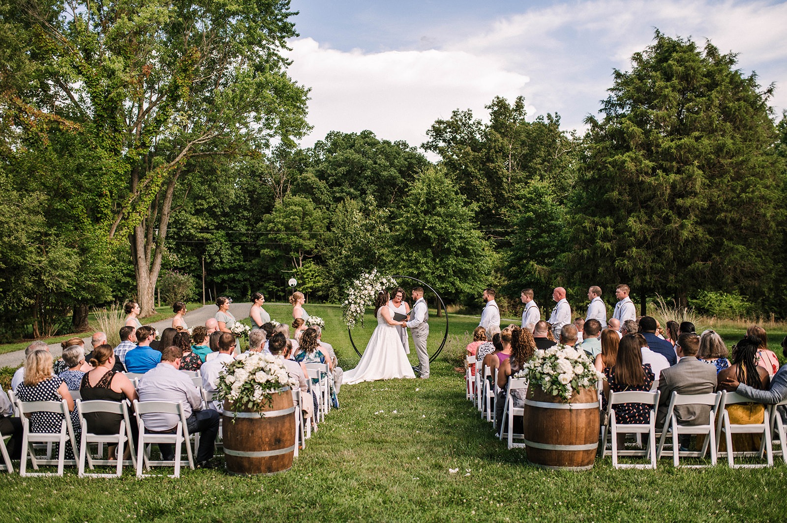 Outdoor wedding ceremony space in field in northern virginia