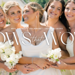 Bride with bridesmaids in butter yellow dresses holding white bouquets during coastal Delaware wedding at Bayside Resort Golf Club.