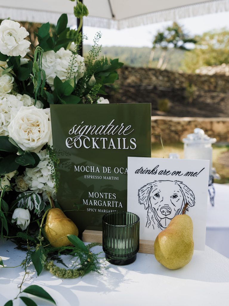 Signature cocktail sign with dog photo