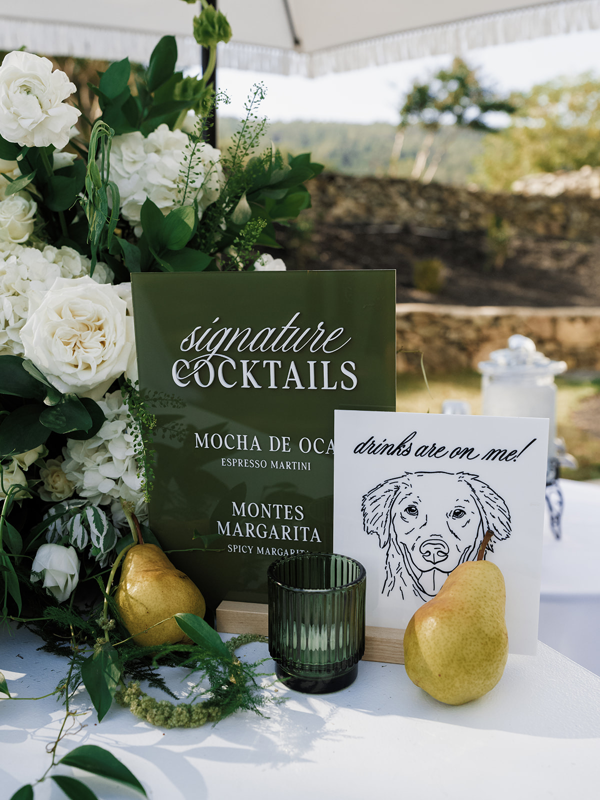 Signature cocktail sign with dog photo