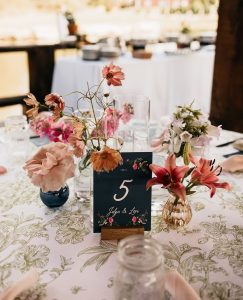 wedding table centerpiece with wildflowers