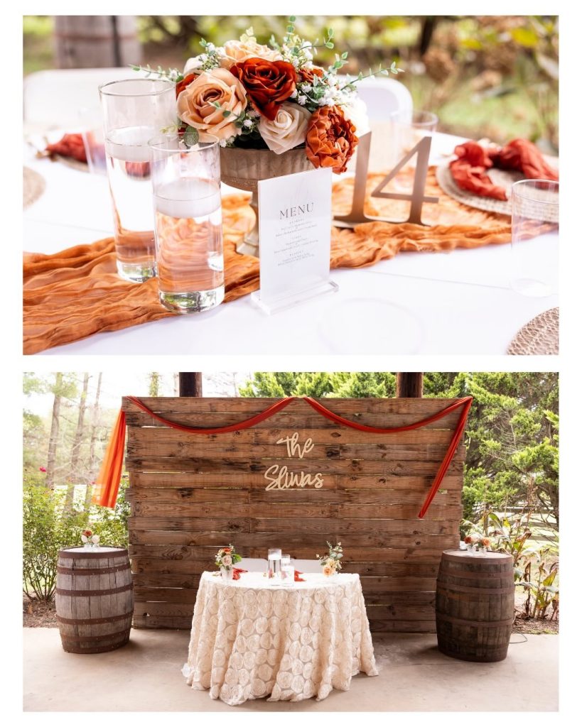 reception suiteheart table with orange details and