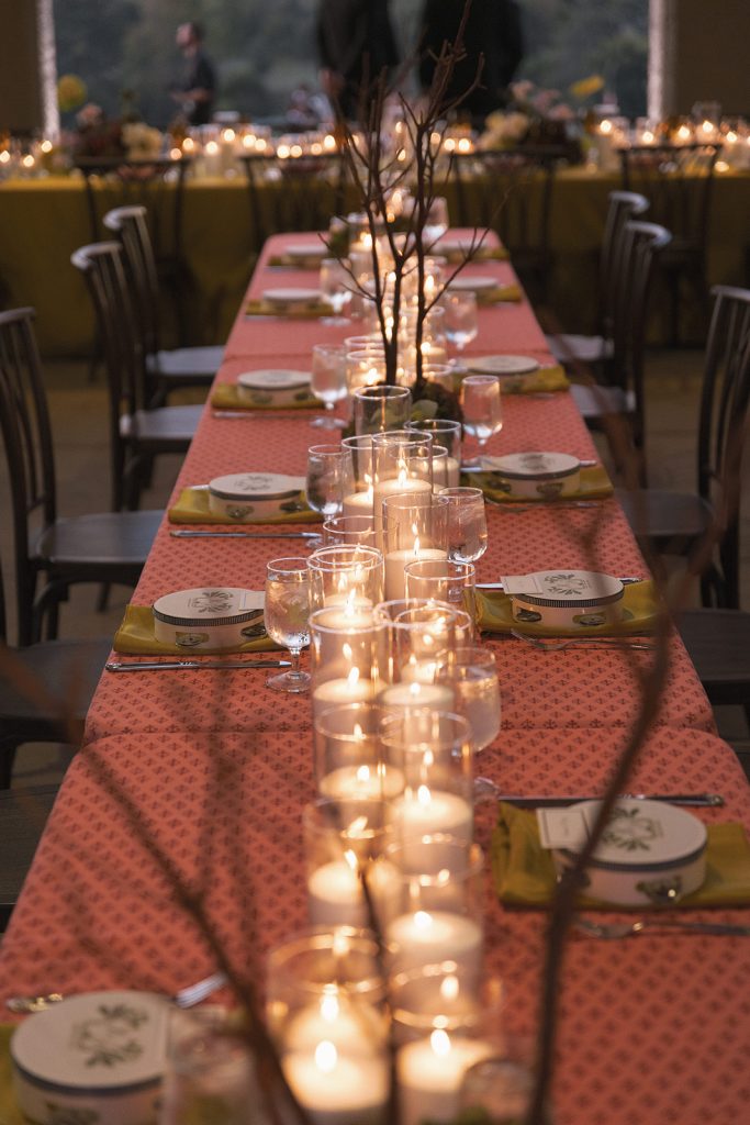 Deep red table linens from Nuage Designs and Zhuzh Rentals.