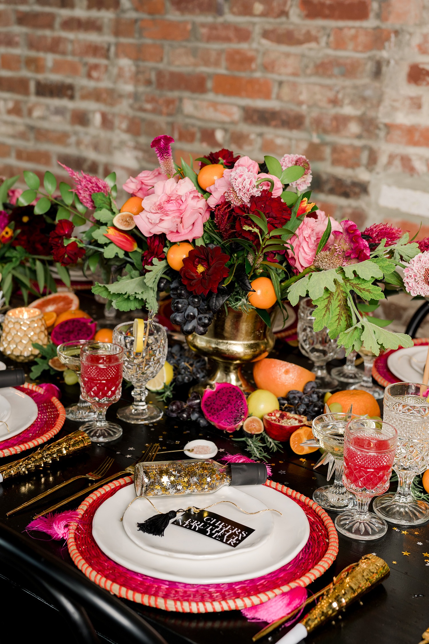 pink and red tablescape featuring upscale rentals