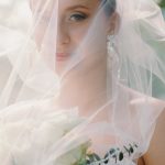 bride with veil over face portrait