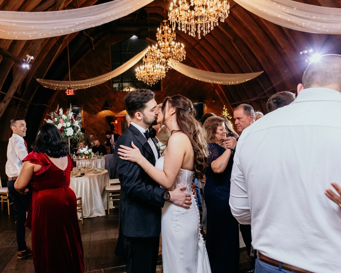wedding reception dance floor inside upscale barn in northern virginia