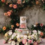 detail view of wedding cake at wedding reception