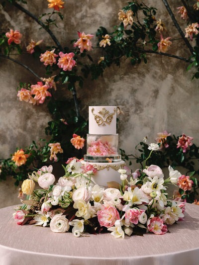 detail view of wedding cake at wedding reception