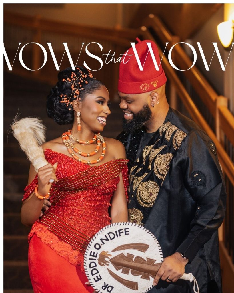 bride and groom in traditional igbo culture attire