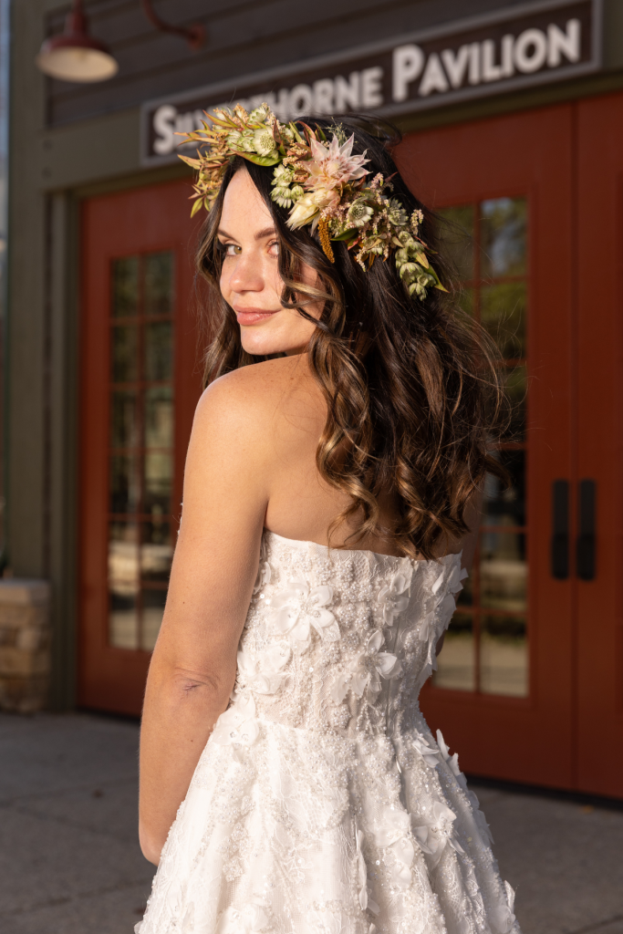 bride wearing a flower crown