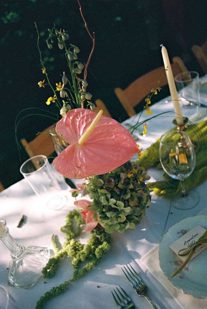 wedding floral display on the table