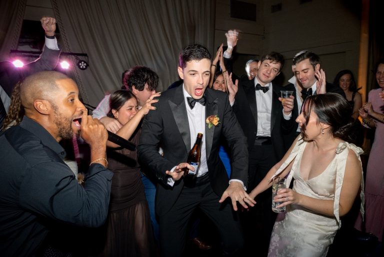 Bride and groom dancing on the wedding dance floor