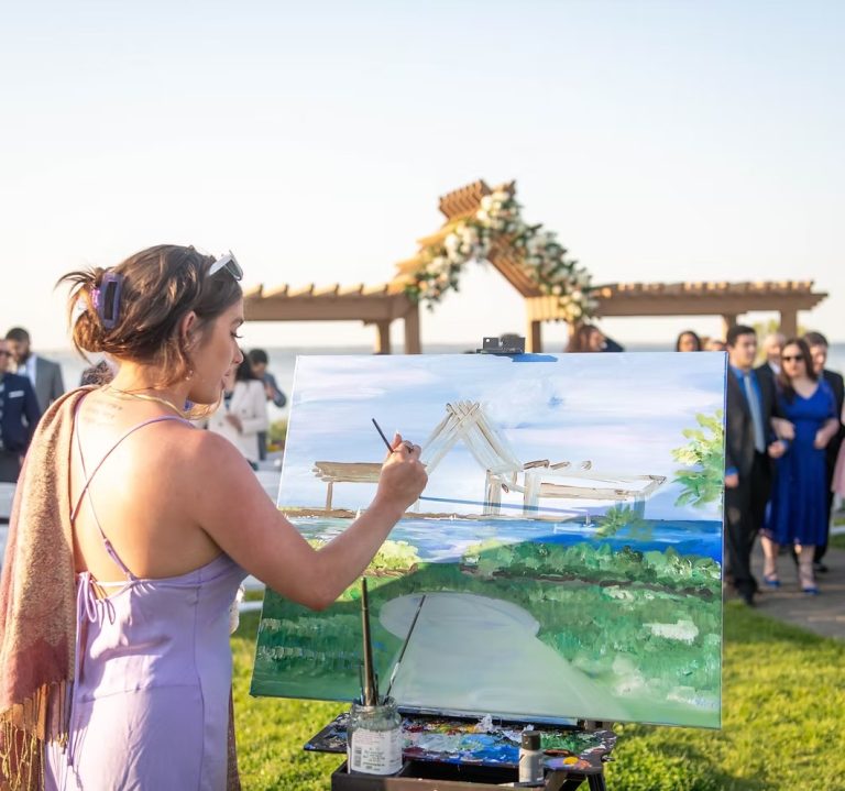 live painter at wedding ceremony outdoors creative experiential wedding gift