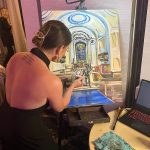 painter at wedding reception experiential wedding vendor