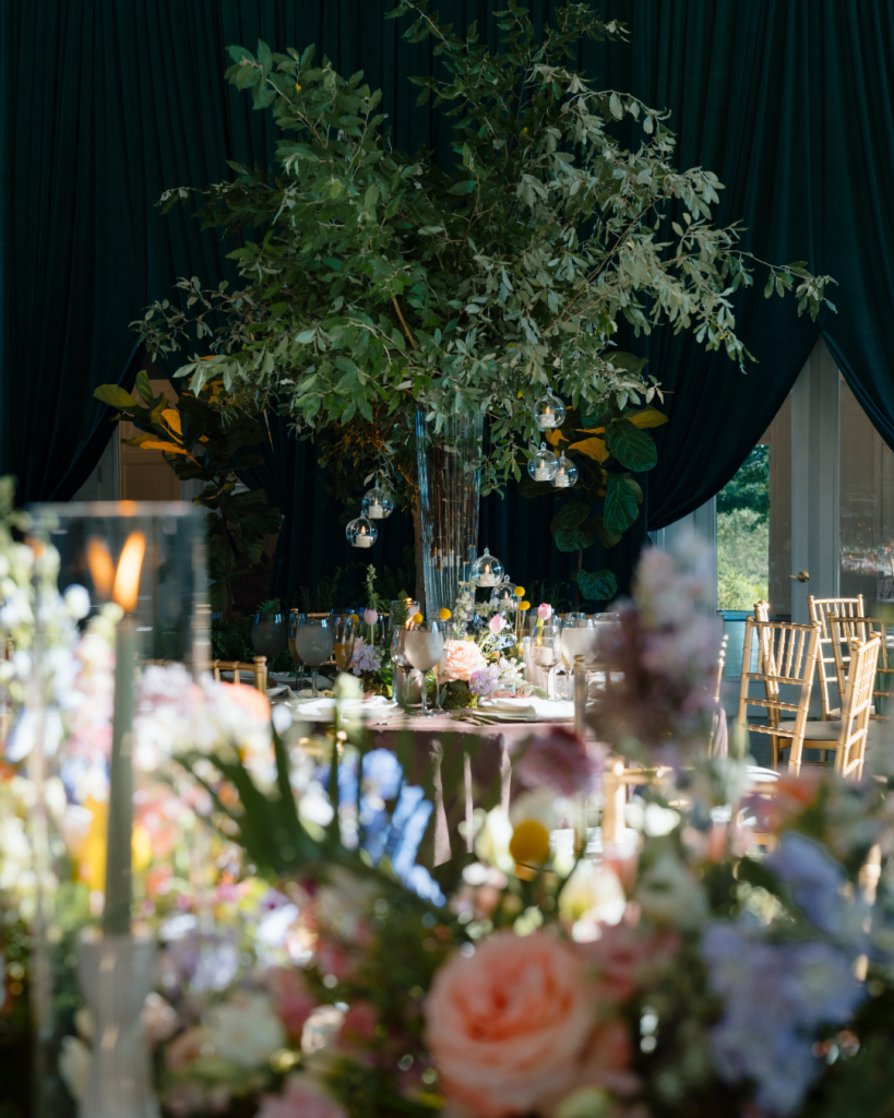 live plants at indoor wedding reception