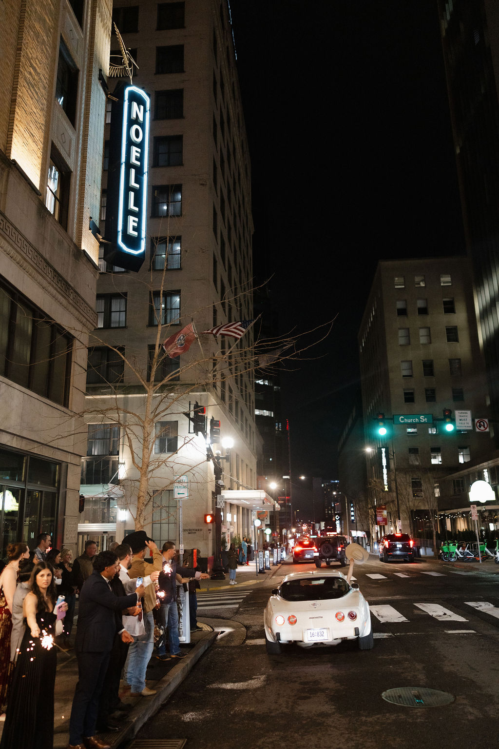Wedding exit and getaway car at Noelle Nashville