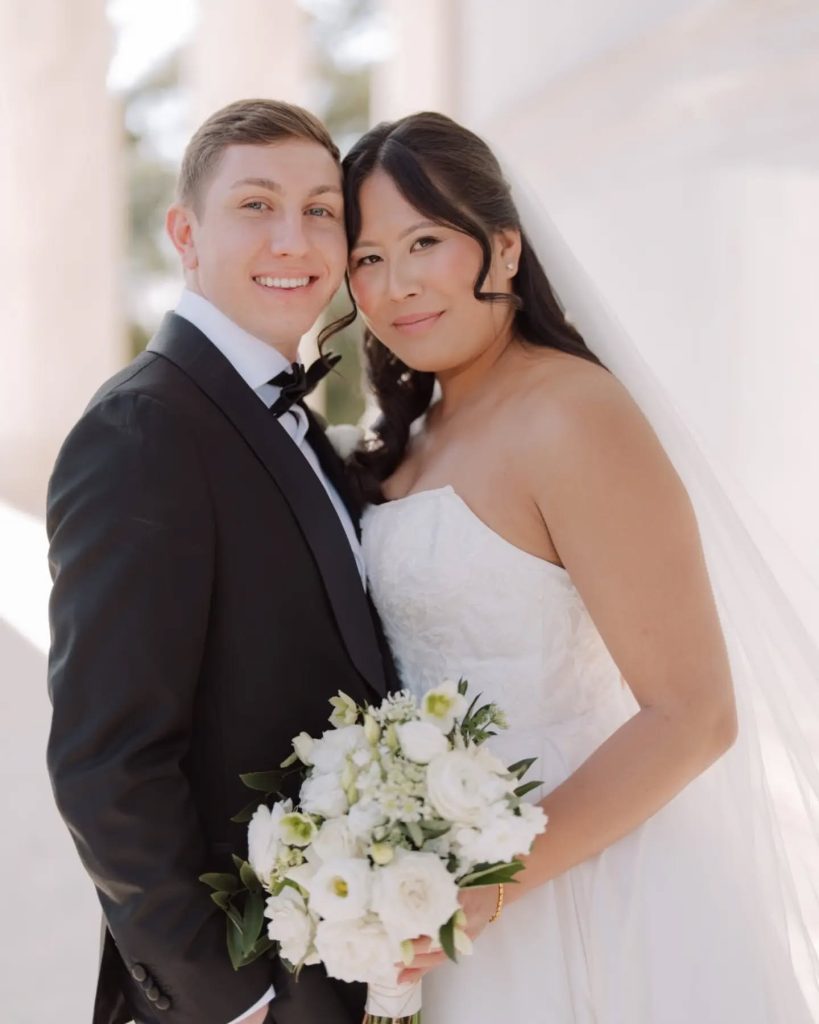 close up portrait of bride and groom after wedding ceremony during wedding portraits