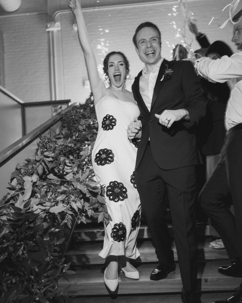 Bride and groom celebrate their sparkler exit after their winter wedding reception in Charlotte, North Carolina.
