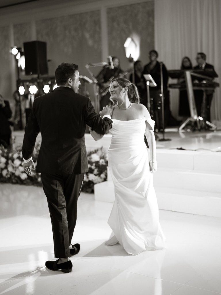 Bride and groom sharing their first dance choreographed by First Dance STL.