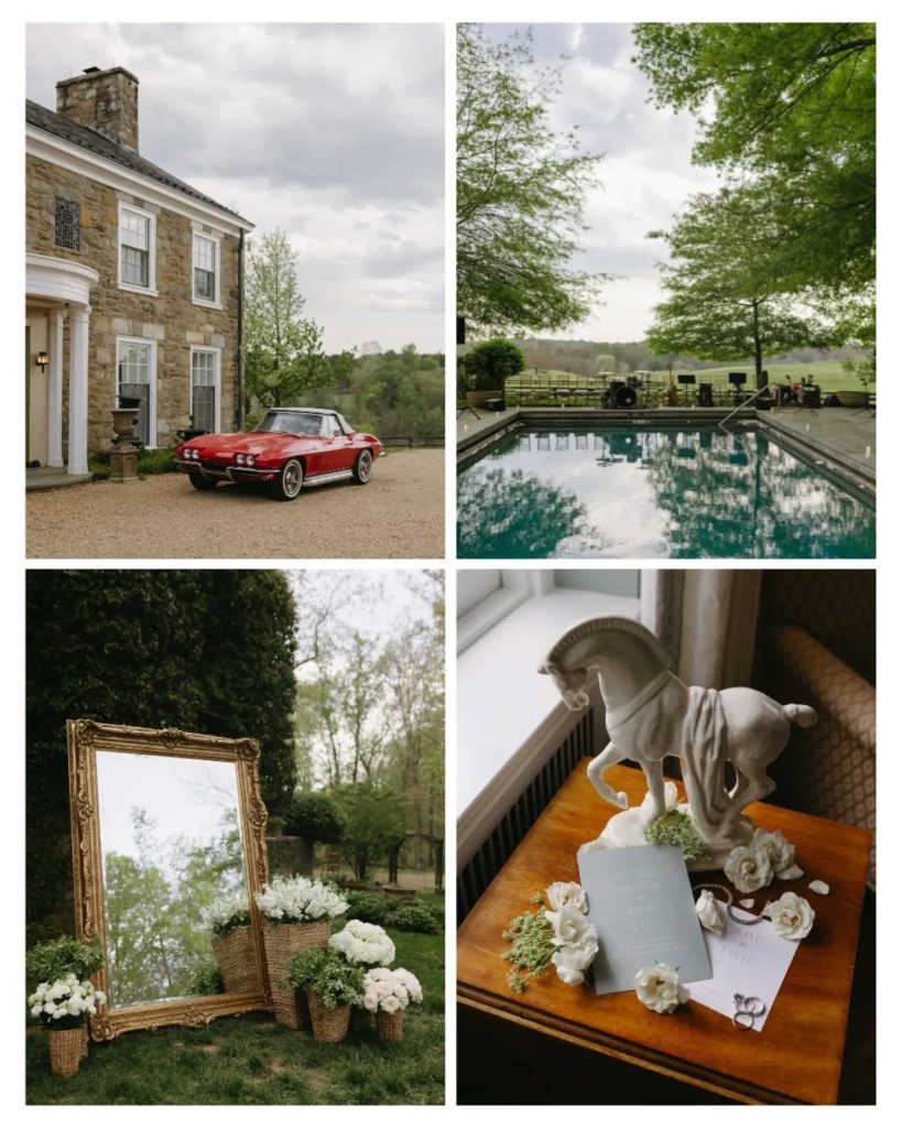 detail photos of different wedding venue decor to set the scene in upscale wedding venue in middleburg virginia