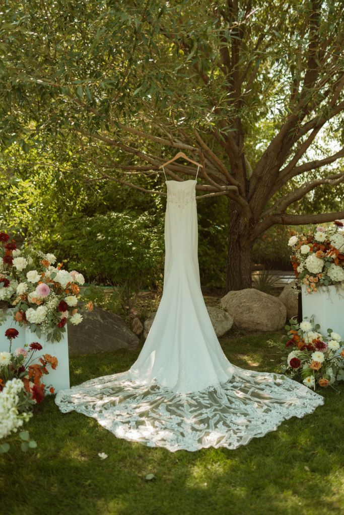 Wedding dress with lace train