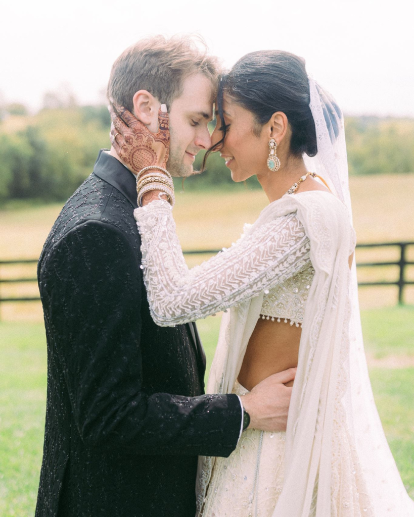 bride and groom together during wedding couple portrait session