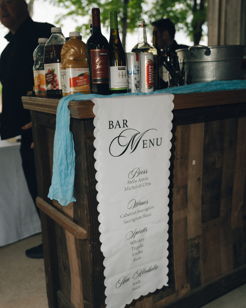 wedding bar with signage and blue details