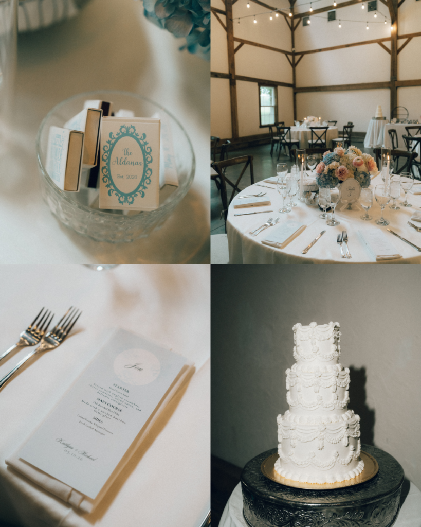 wedding reception details in white