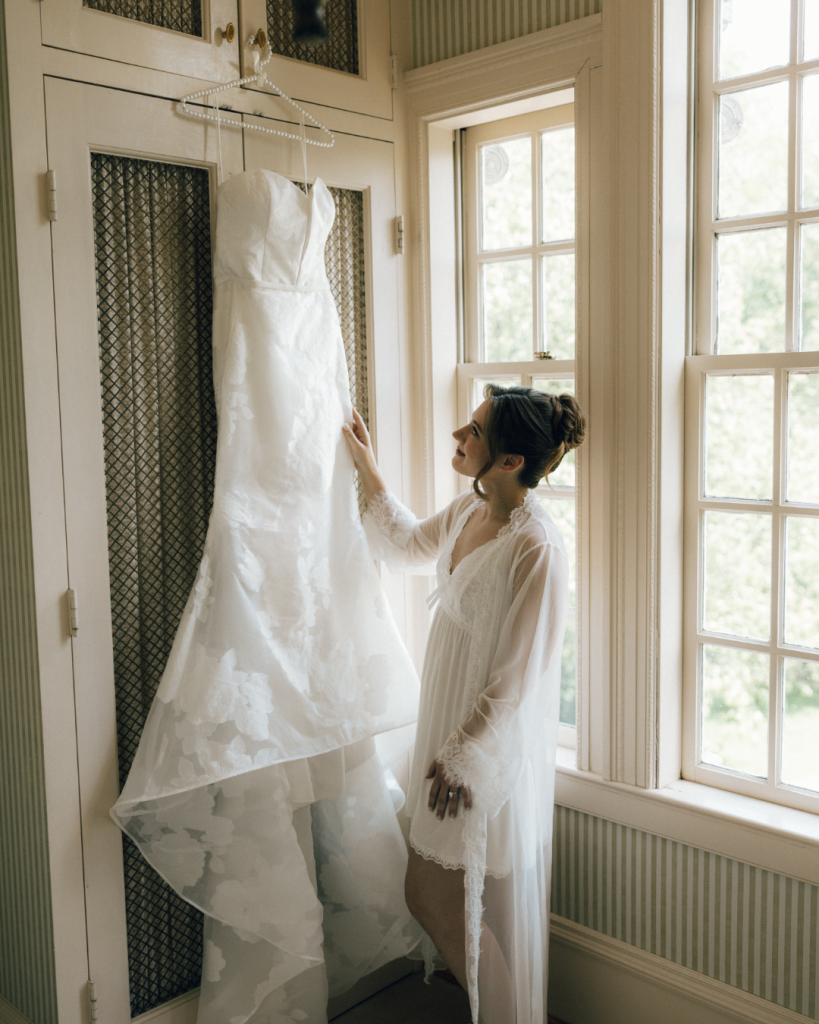 bride looking at wedding dress northern virginia