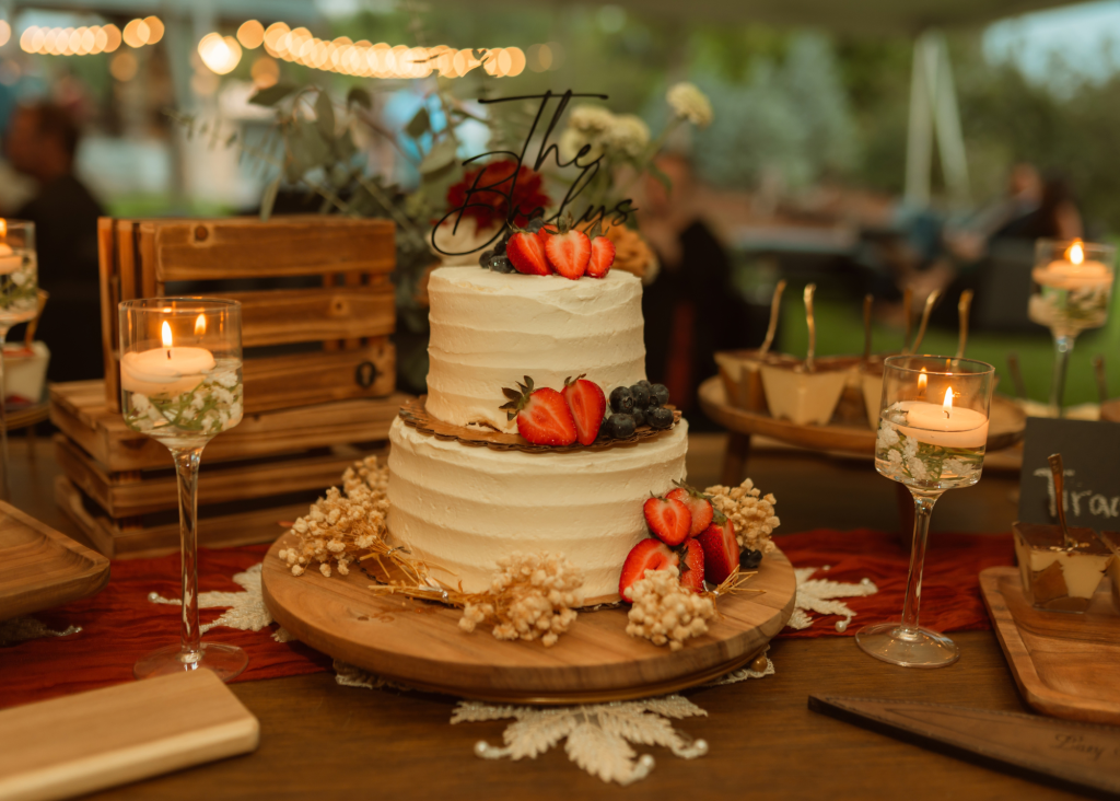 Wedding cake with strawberries and blueberries