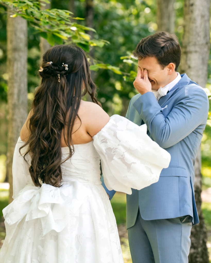Bride and Groom doing first look at Basil Place in Ohio