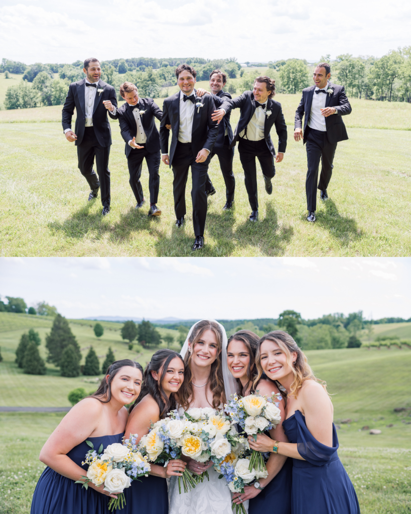 wedding party with married couple happy couple posing ideas