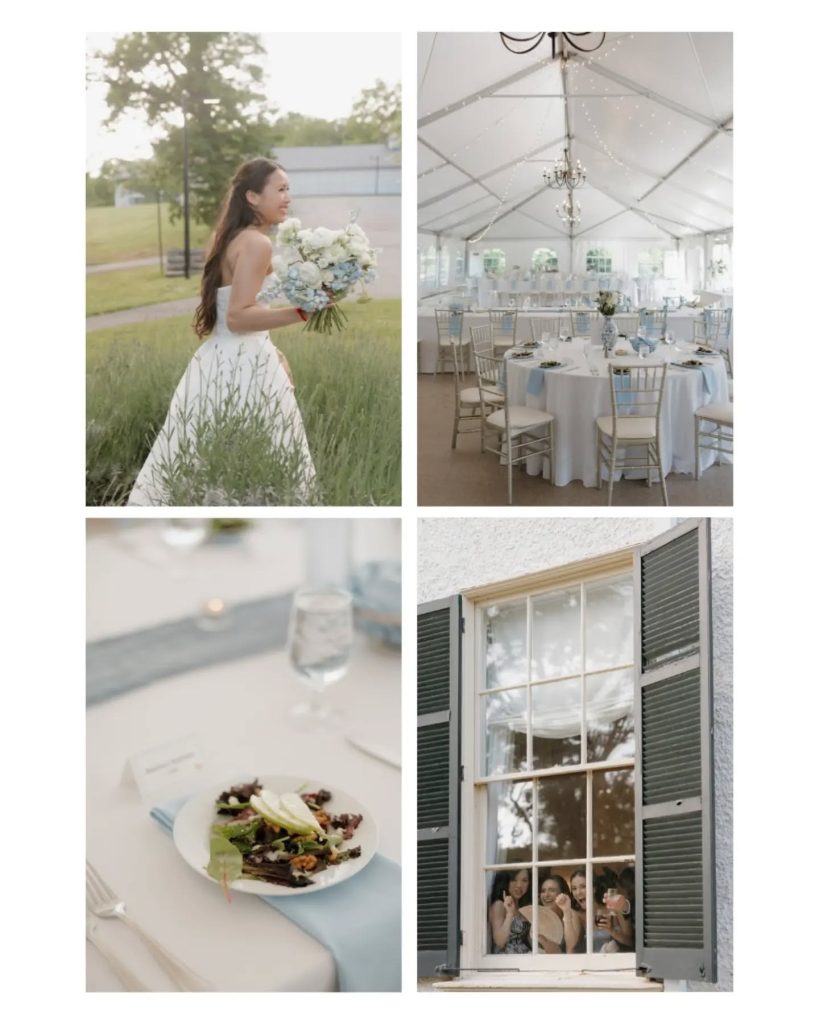 cour photos of wedding reception details in blue and white details leesburg virginia