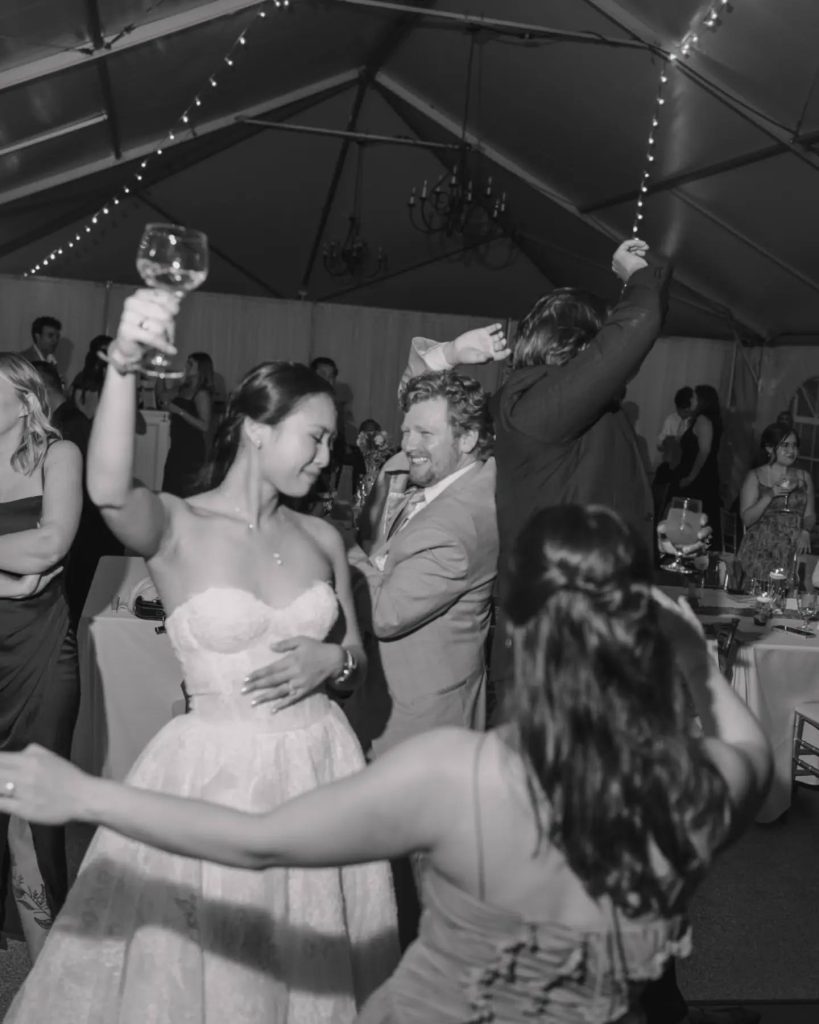 black and white photo of bride and groom dancing northern virginia NOVA DMV wedding upscale