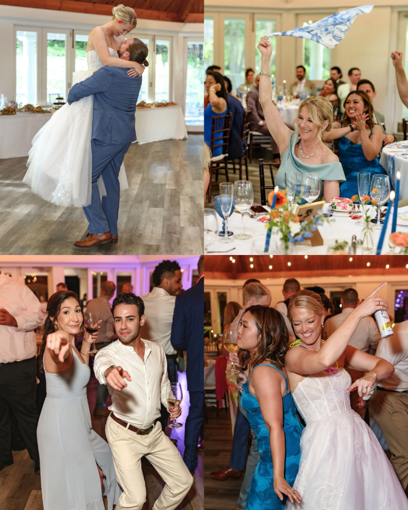 wedding ceremony with bride and groom dancing and guests dancing